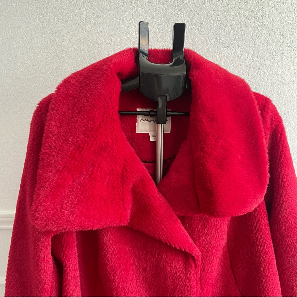 Coldwater Creek Vibrant Red Teddy Faux Fur Jacket - Picture 3 of 11
